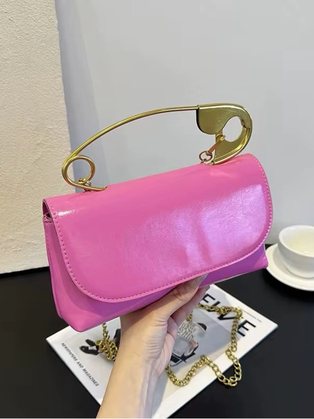 Pink Golden Accent Shoulder Bag